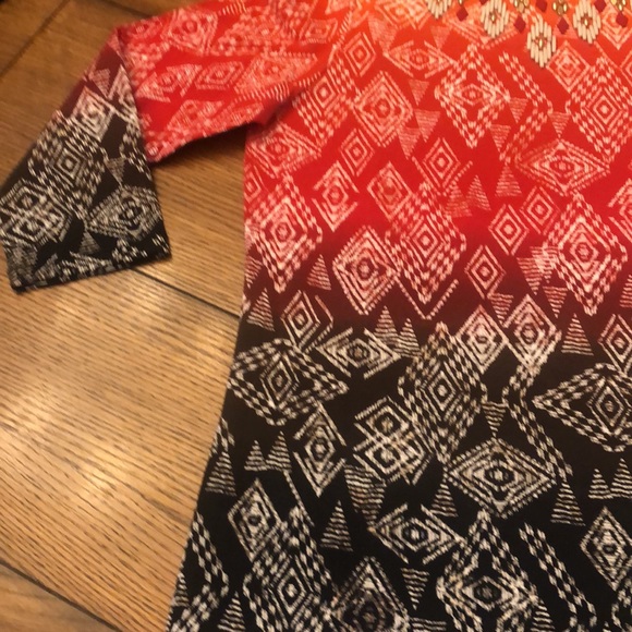 Ruby Rd. Favorites pullover beaded Aztec size small blouse 3/4 length sleeve - Picture 3 of 12